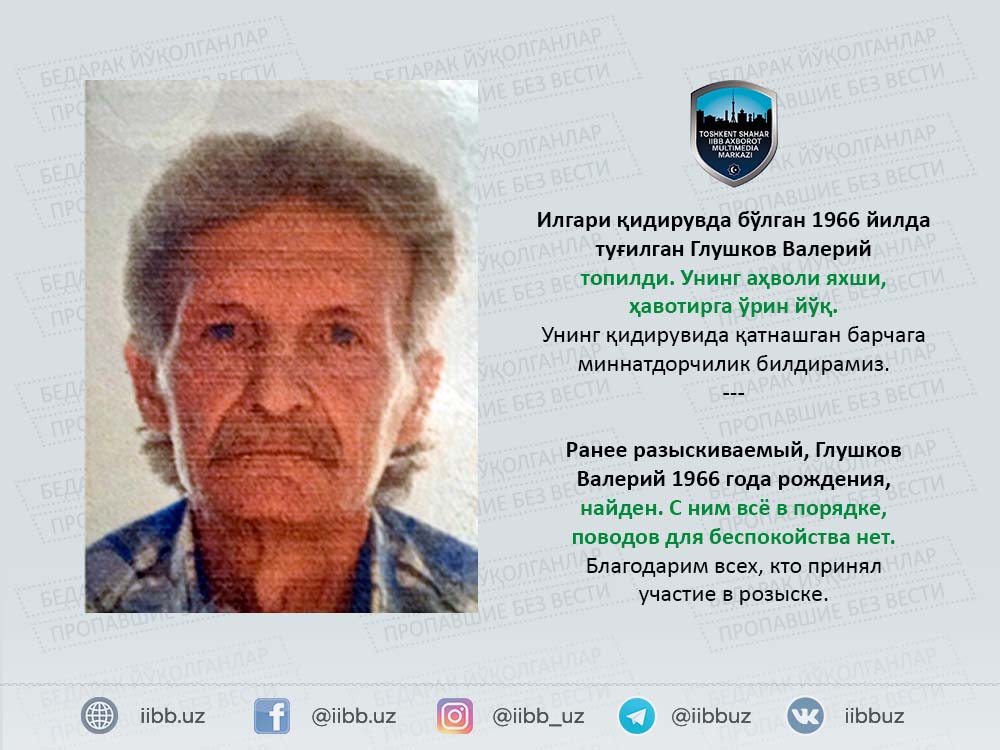 Ранее разыскиваемый, Глушков Валерий Петрович 1966 года рождения, найден